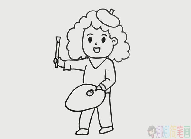 简单好看的女画家简笔画教程-4