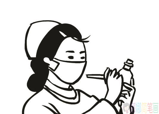 护士人物简笔画线稿-3