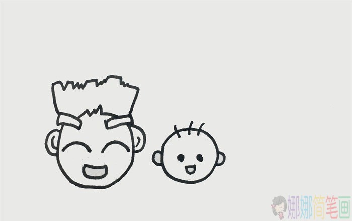 一家三口人简笔画教程-3