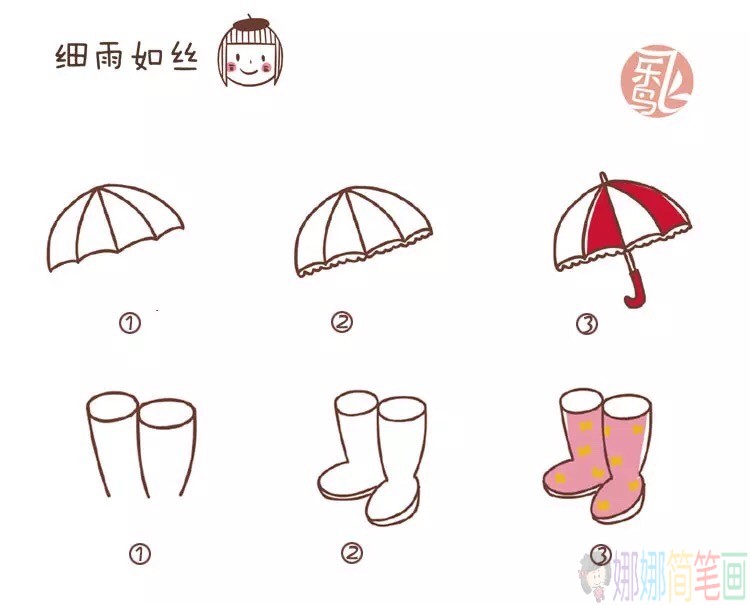 雨伞和雨靴简笔画步骤图-1