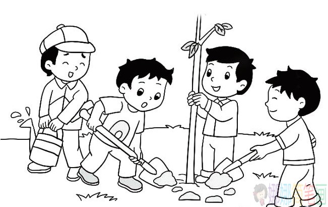 种树植树人物简笔画-3