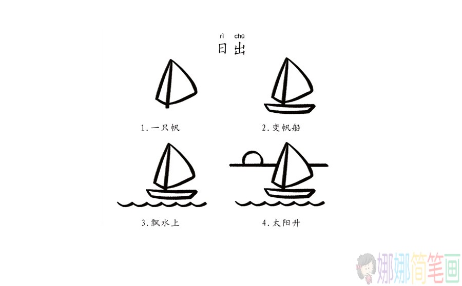 海上日出简笔画图片-1