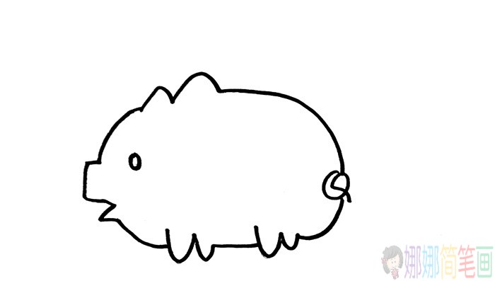粉红小猪简笔画步骤图-4