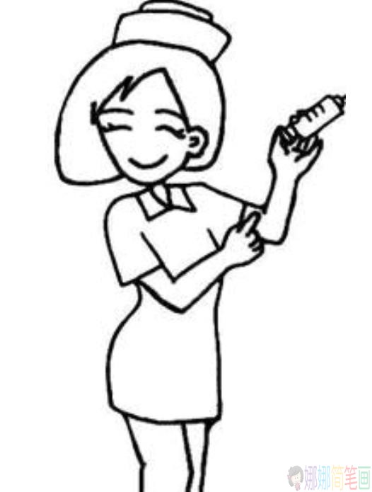 护士简笔画黑白线稿图片-1