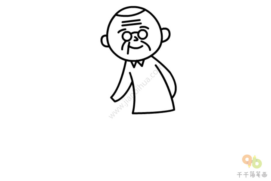 拄拐杖爷爷简笔画-3