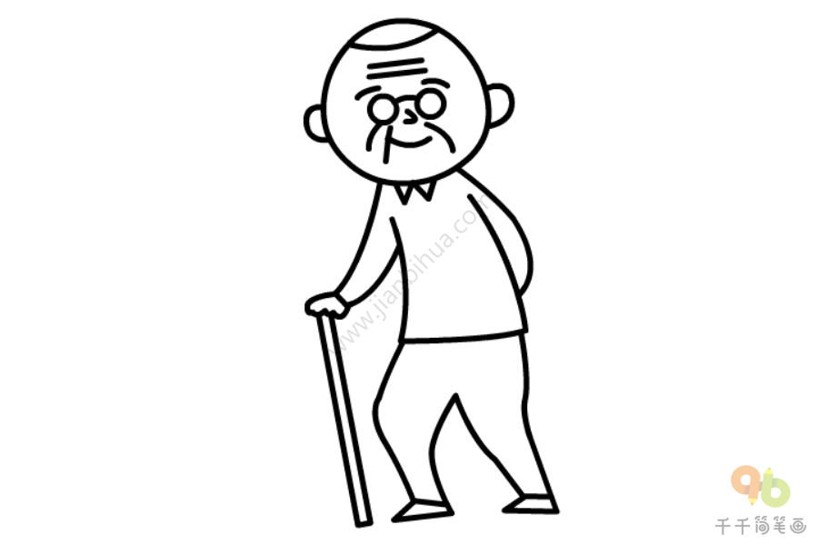拄拐杖爷爷简笔画-4