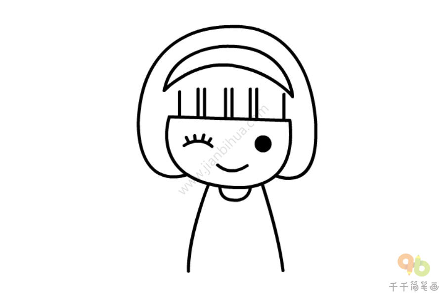 可爱的蝴蝶结女生简笔画-3