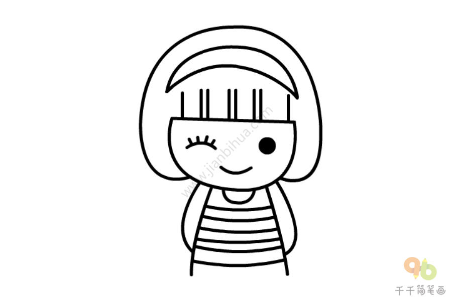 可爱的蝴蝶结女生简笔画-4