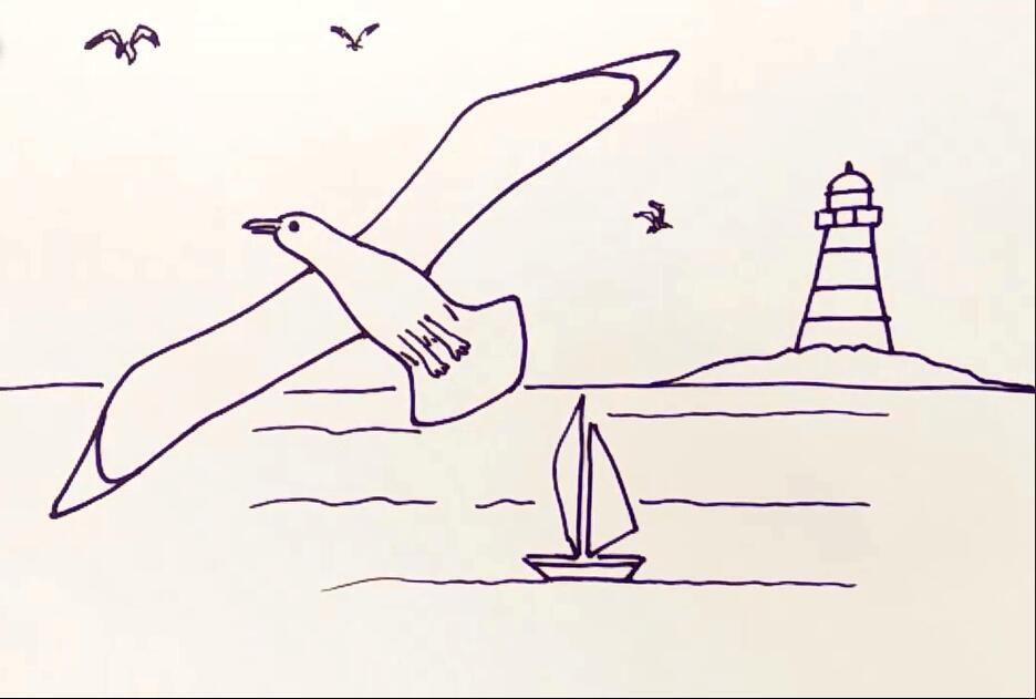 飞翔的海鸥简笔画_轻松休闲时光中画一画-2