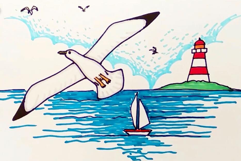 飞翔的海鸥简笔画_轻松休闲时光中画一画-3