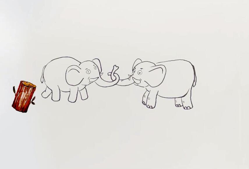 两只大象来拔河简笔画-5