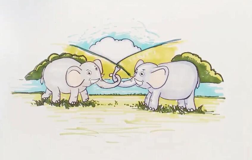 两只大象来拔河简笔画-7