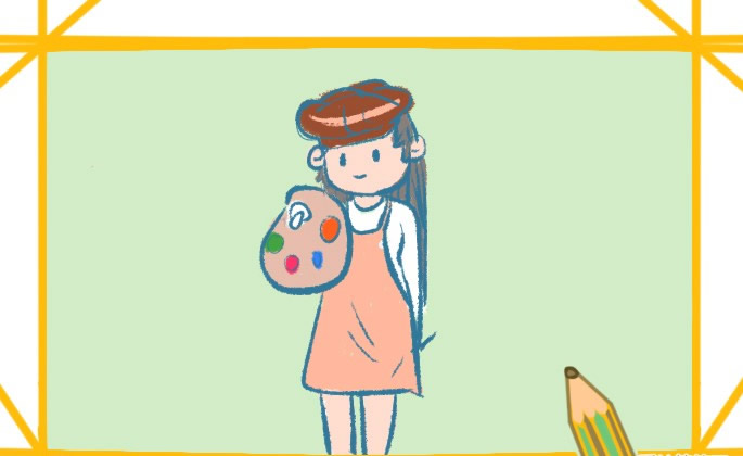 画画的女孩简笔画-5