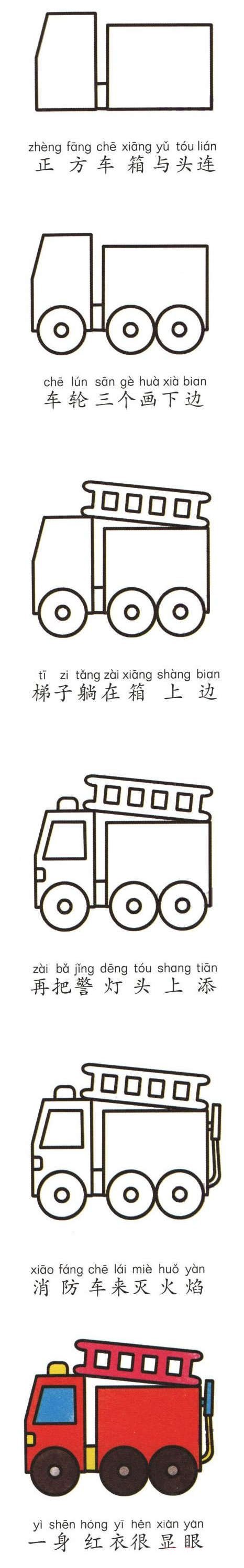 儿童消防车简笔画-1