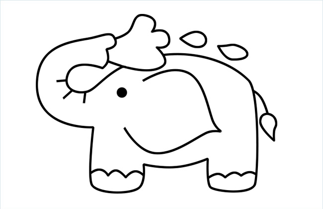 用鼻子吸水洗澡的小象简笔画图片-1