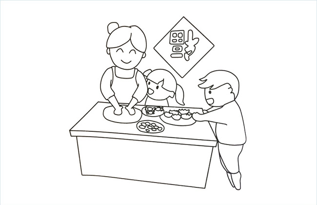 过年包饺子的简笔画图片-1