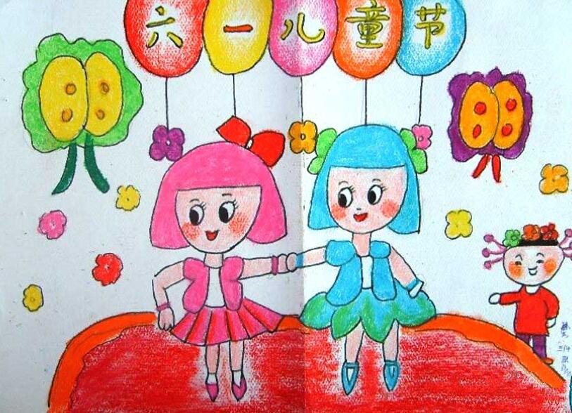 快乐的小姐妹六一儿童节画画图片欣赏-1