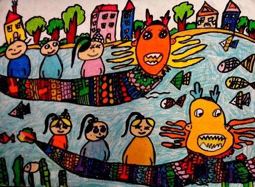 端午赛龙舟儿童画-1