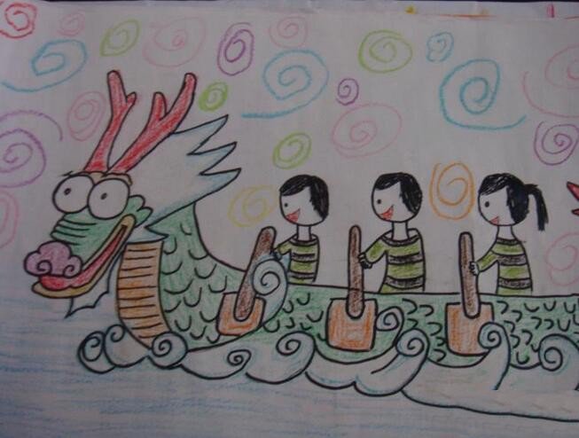 端午龙舟大赛关于端午节的彩铅画图片展示-1