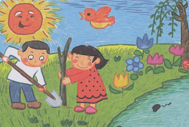 春天为主题的儿童画-1