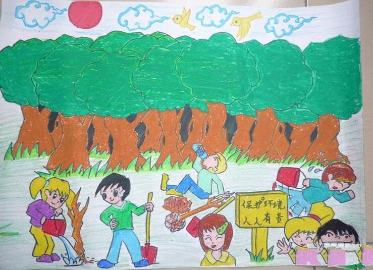 保护绿色家园与植树节有关的绘画作品赏析-1