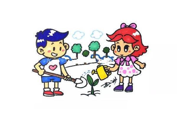 画儿童劳动的场景简笔画-6