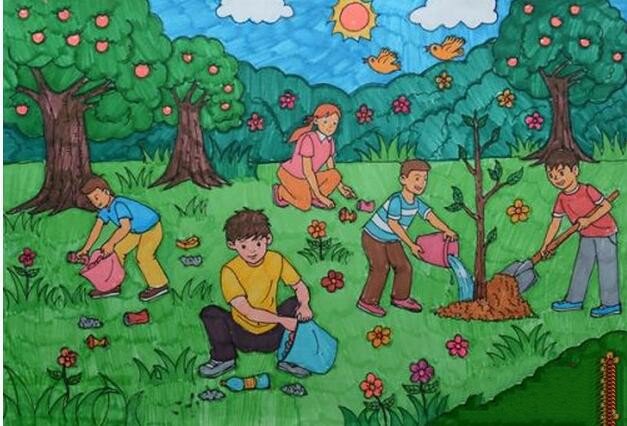 绿化我们的家园五年级植树节画画作品分享-1