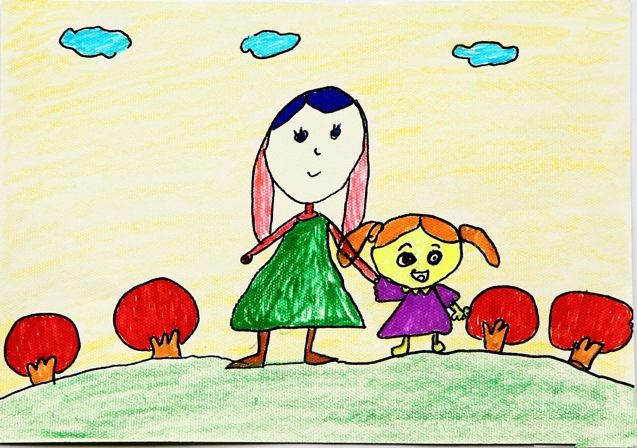 我和妈妈在一起儿童铅笔画作品欣赏-1