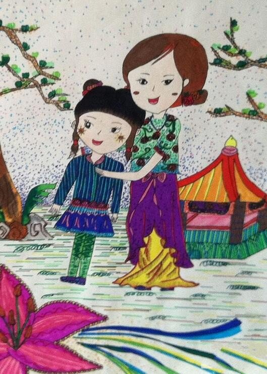 和妈妈一起去踏青五年级母亲节绘画作品分享-1