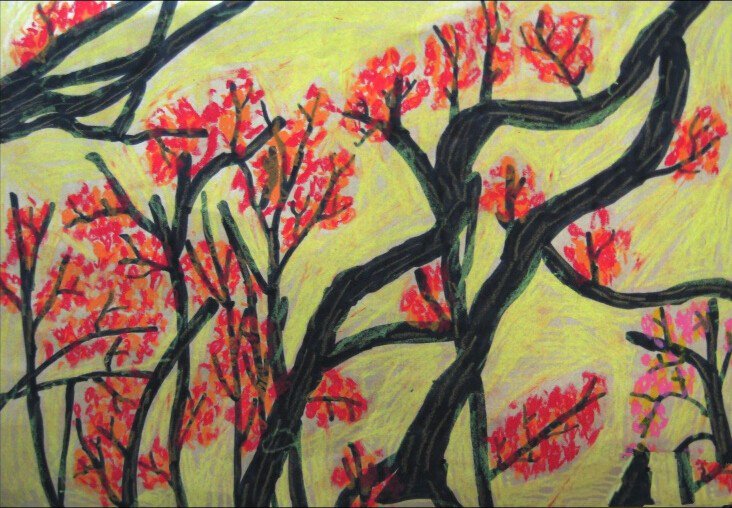 秋天的茱萸树,有关九九重阳节的儿童画作品-1