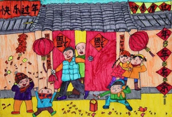 春节儿童画作品欣赏：快乐过年-1