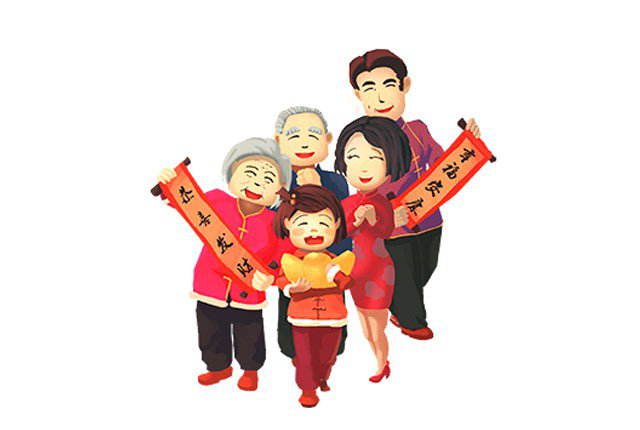 春节全家福插画图片-1