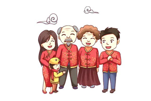 春节全家福插画图片-2