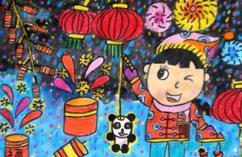 儿童画新年的欢乐-1