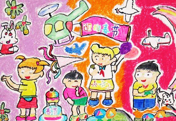 2017欢度春节儿童画的绘画作品-4