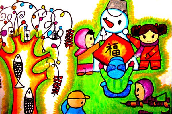 2017欢度春节儿童画的绘画作品-5