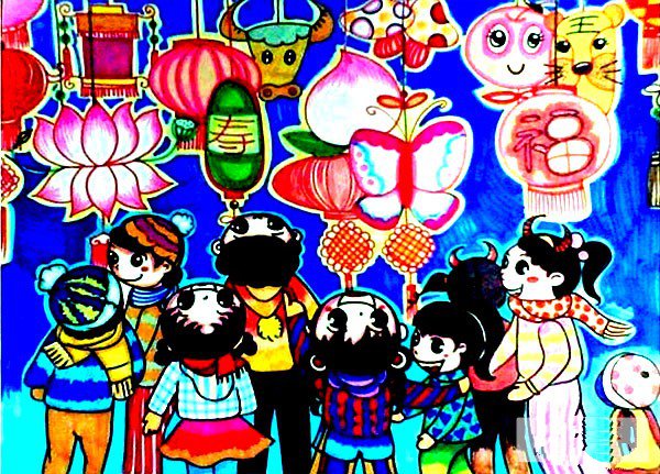 2017欢度春节儿童画的绘画作品-6