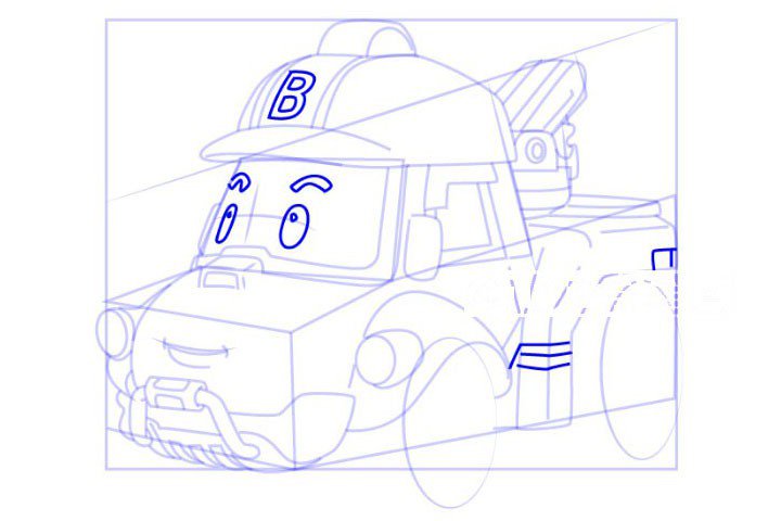 警车珀利工程车巴奇简笔画-9