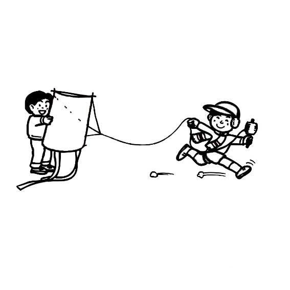 春天简笔画素材_放风筝的小男孩-1