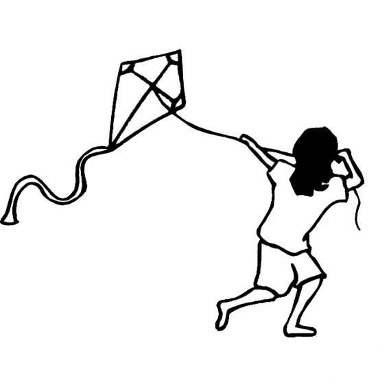 春天简笔画素材_放风筝的小男孩-2