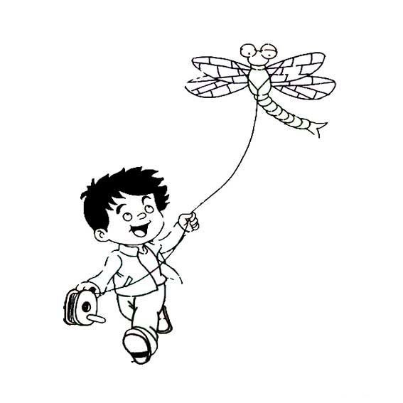春天简笔画素材_放风筝的小男孩-4