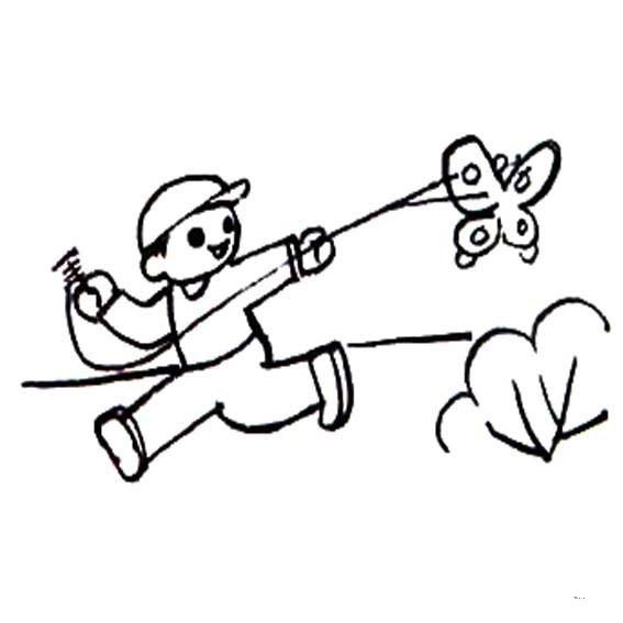春天简笔画素材_放风筝的小男孩-5