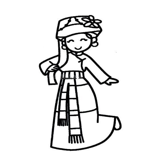 普米族小女孩简笔画-1