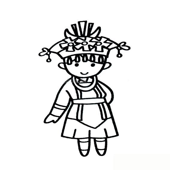 侗族女孩简笔画图片-1