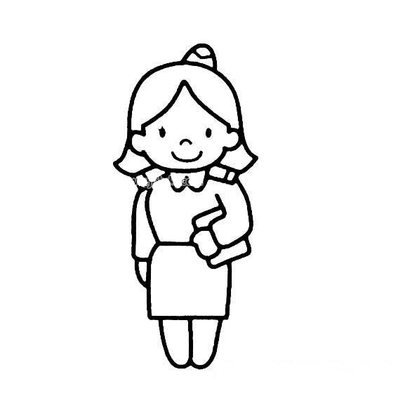 一组女老师简笔画图片-6