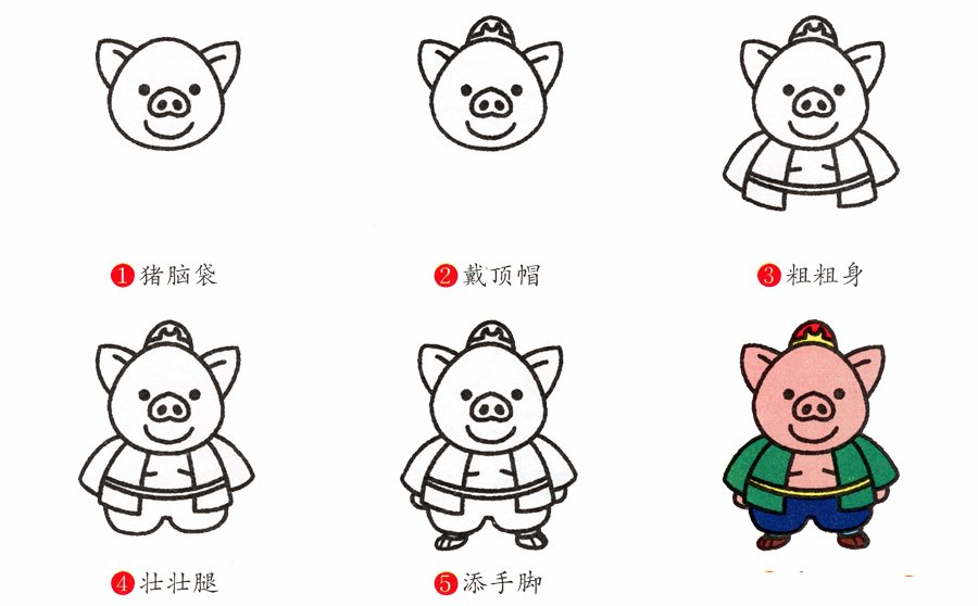 猪八戒简笔画画法-2