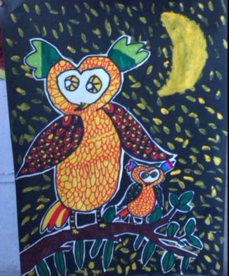 儿童版画_猫头鹰和它妈妈-1
