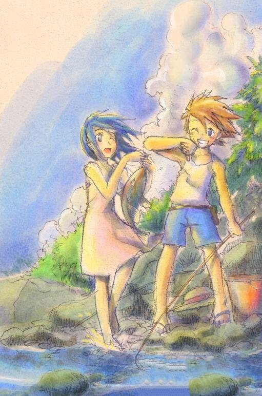 小河边钓鱼记四年级暑假生活绘画作品-1