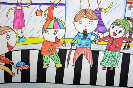 学雷锋做好事儿童画作品之给老爷爷让座-1