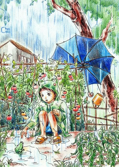 小男孩和青蛙有关于夏天的画分享-1
